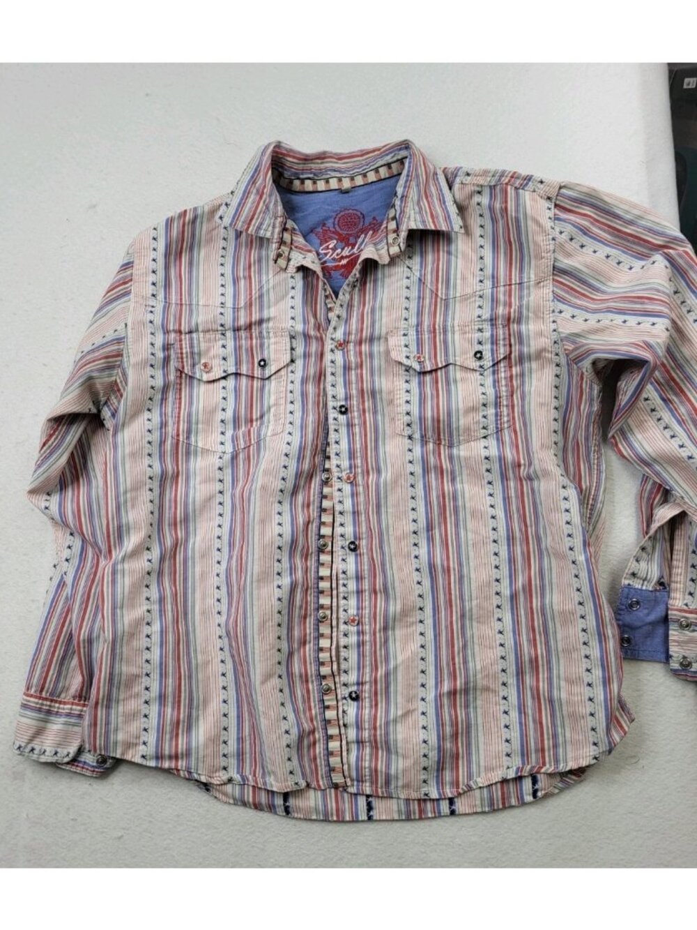 Scully Pearl Stap Americana Flip cuff shirt Sz M Flip Cuff Western Patriotic